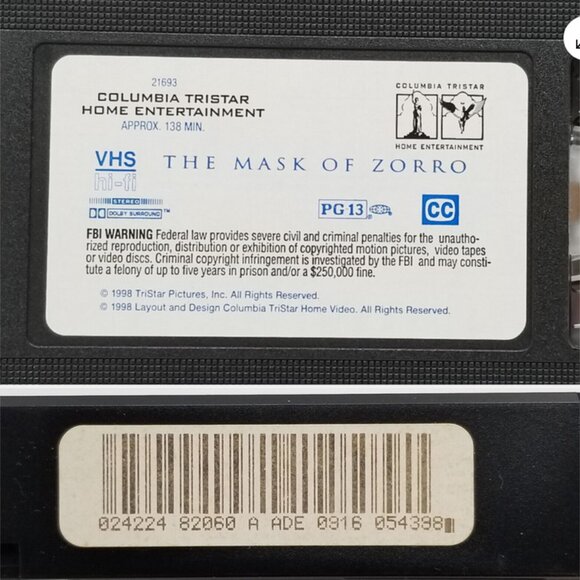 The Mask of Zorro (VHS, 1998) 6296E1M - Picture 8 of 10
